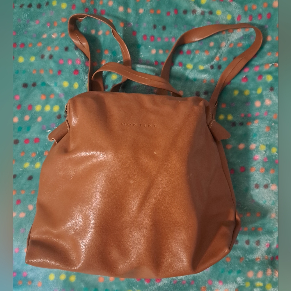 Montini Leather Made In Italy small back pack purse. Brown Excellent Condition